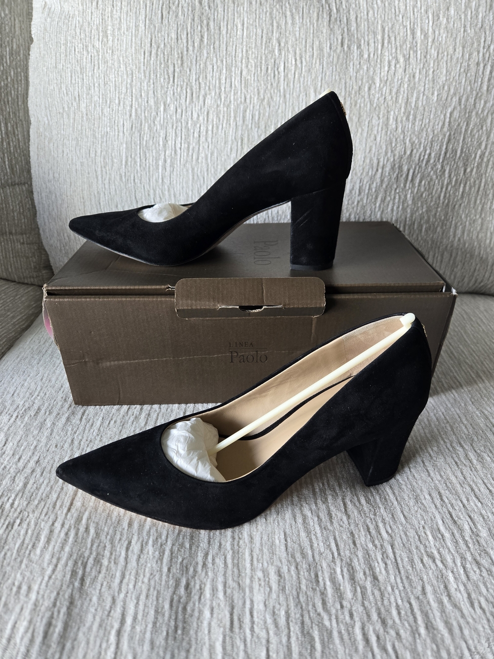 Ralph Lauren Black Suede Pointed Block Heel Pumps